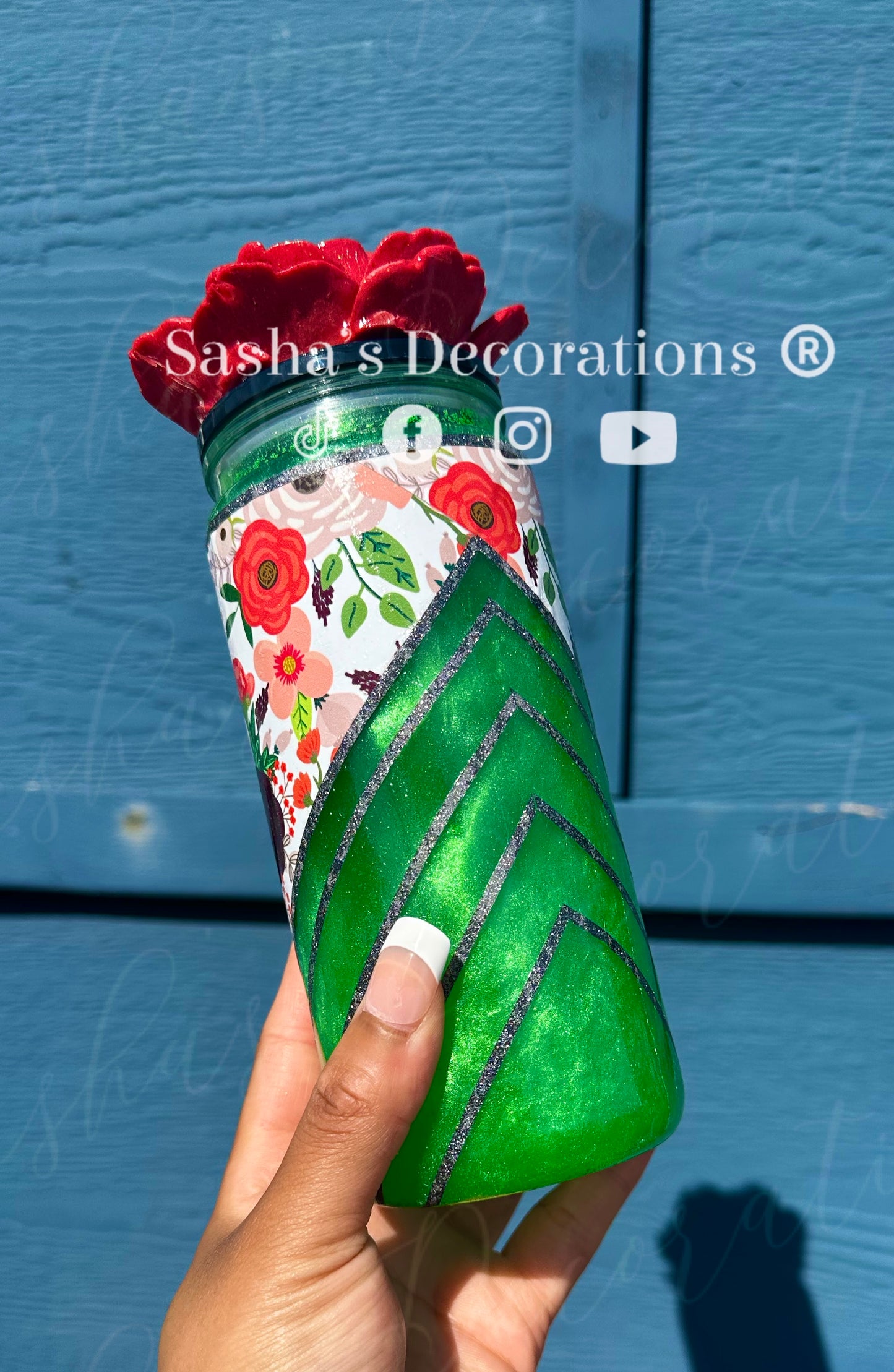 Floral Velvet Green Snow Globe Cup