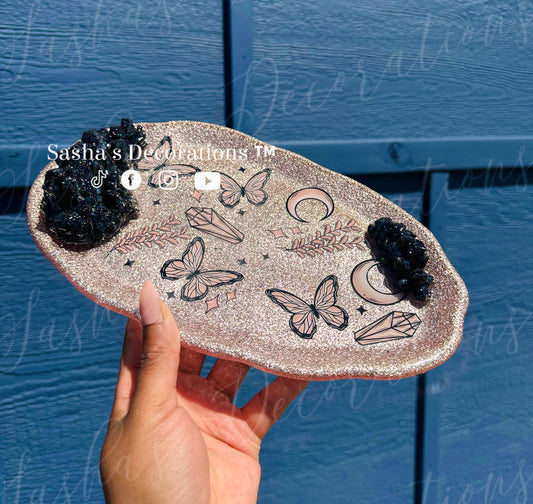 Butterfly Crystal 3D Geode Epoxy Tray