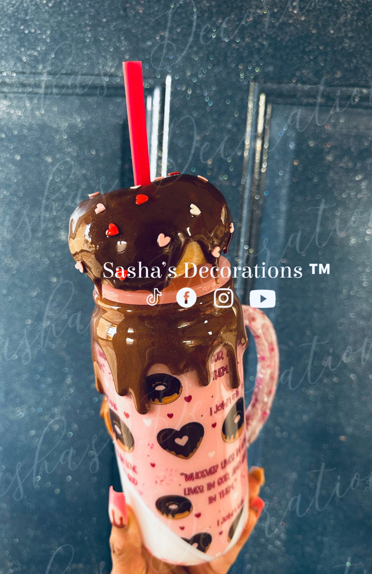 Love Chocolate Donut John 4:16 Snow Globe Tumbler Cup