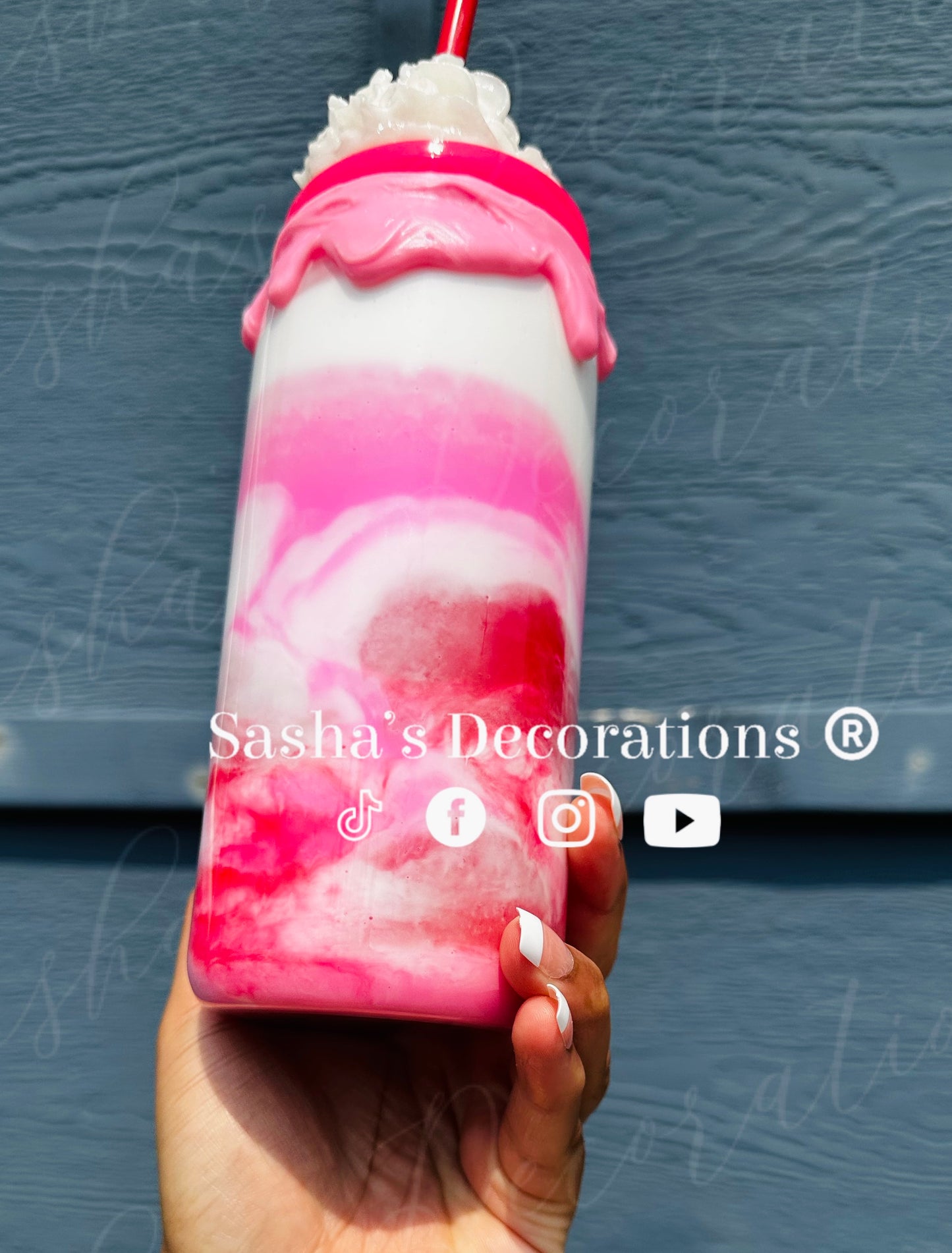 Cherry Pink Swirl Snow Globe Tumbler Cup