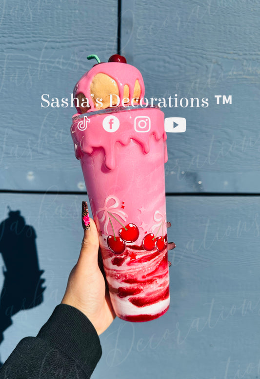 Cherry Swirl Donut Snow Globe Tumbler Cup