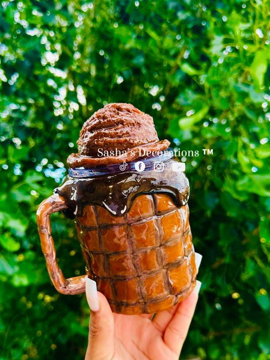 Hand sculpted 3D ice cream waffle tumbler cup mug