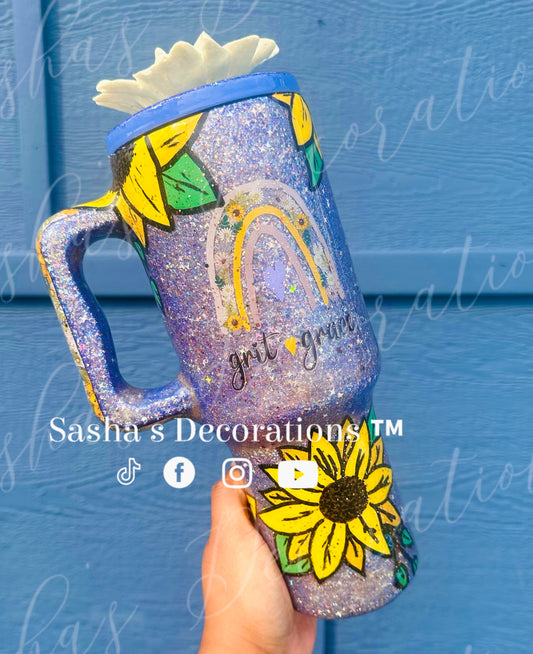 40 oz hand painted Sunflower Tumbler