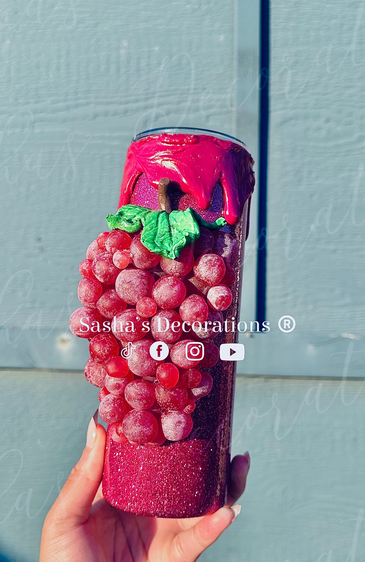 Faux Grapes 3D Glitter Tumbler Cup