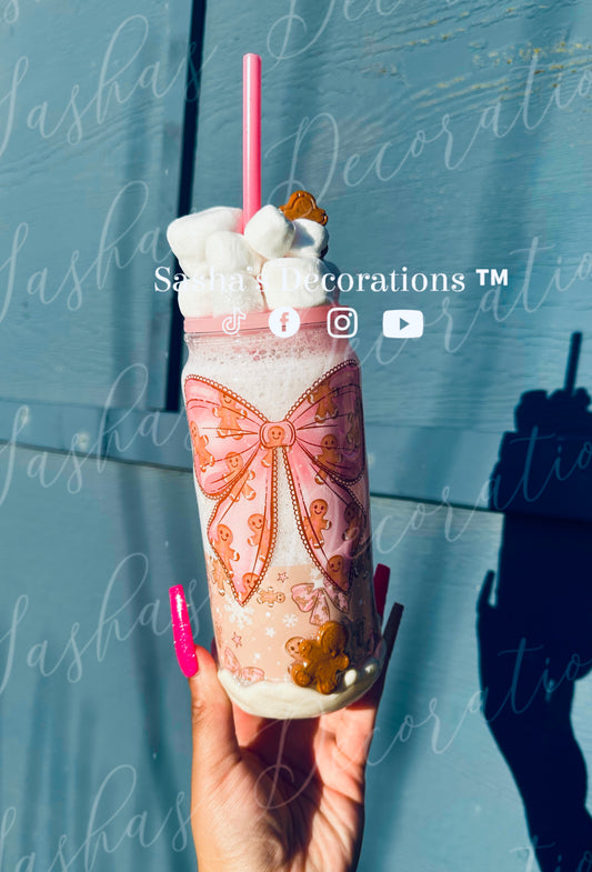 Pink Gingerbread Snow Globe Tumbler Cup