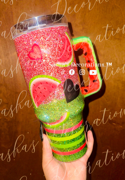 Watermelon Theme 40 oz Tumbler w/ 3D Handle PREORDER