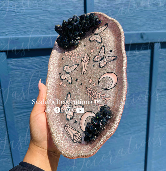 Butterfly Crystal 3D Geode Epoxy Tray