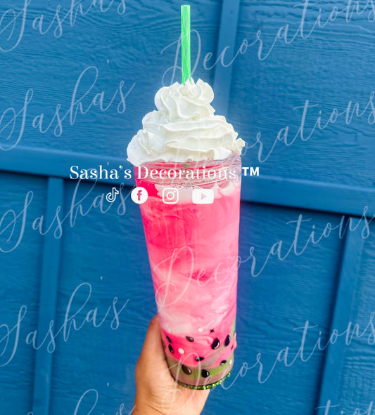 Faux Watermelon Frappuccino Acrylic Snowglobe Tumbler Cup