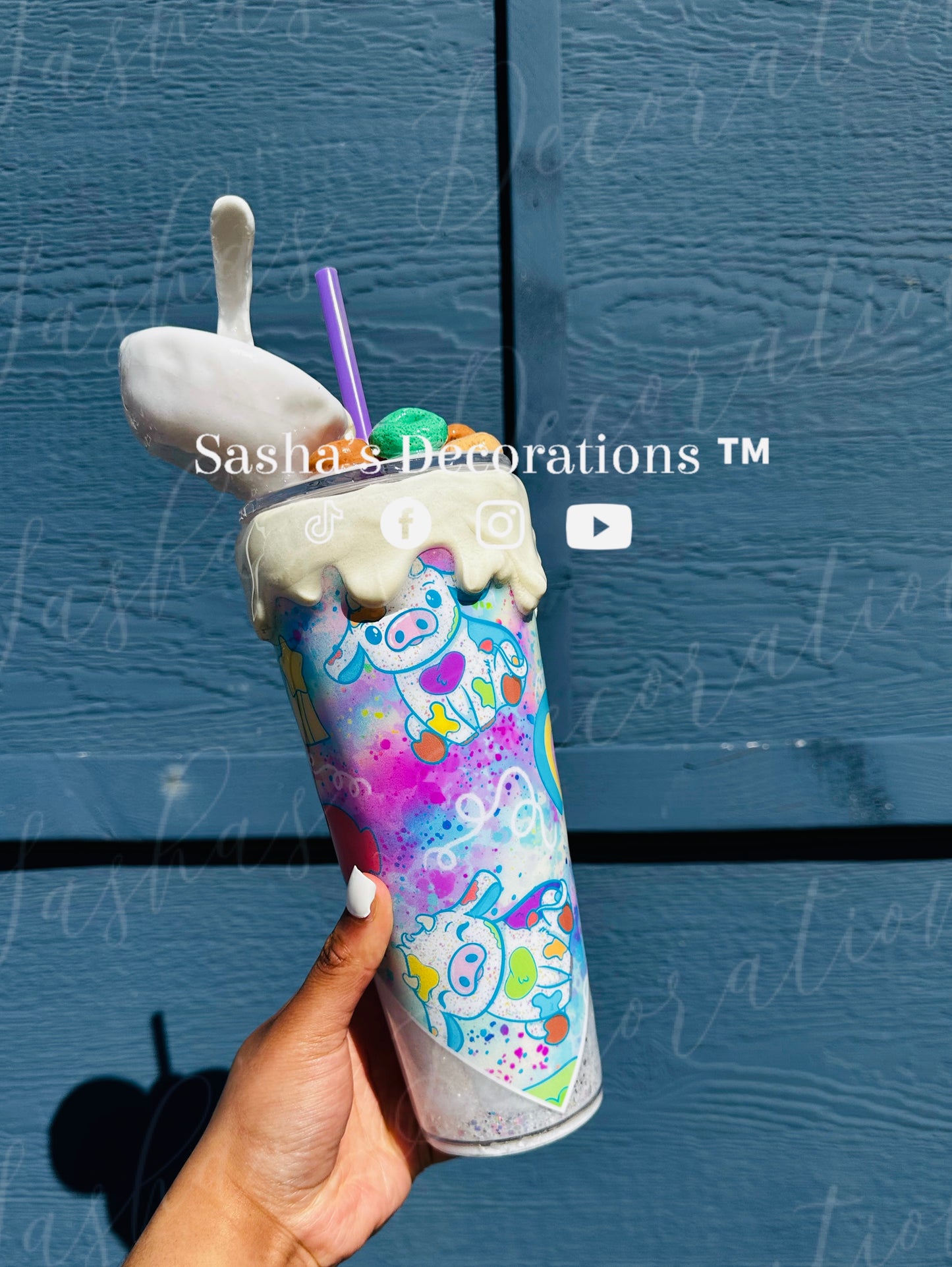 Colorful Cereal Milk Cow Snow Globe Tumbler Cup