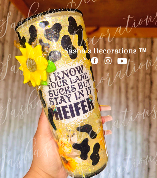 Stay in your lane heifer sunflower Snowglobe