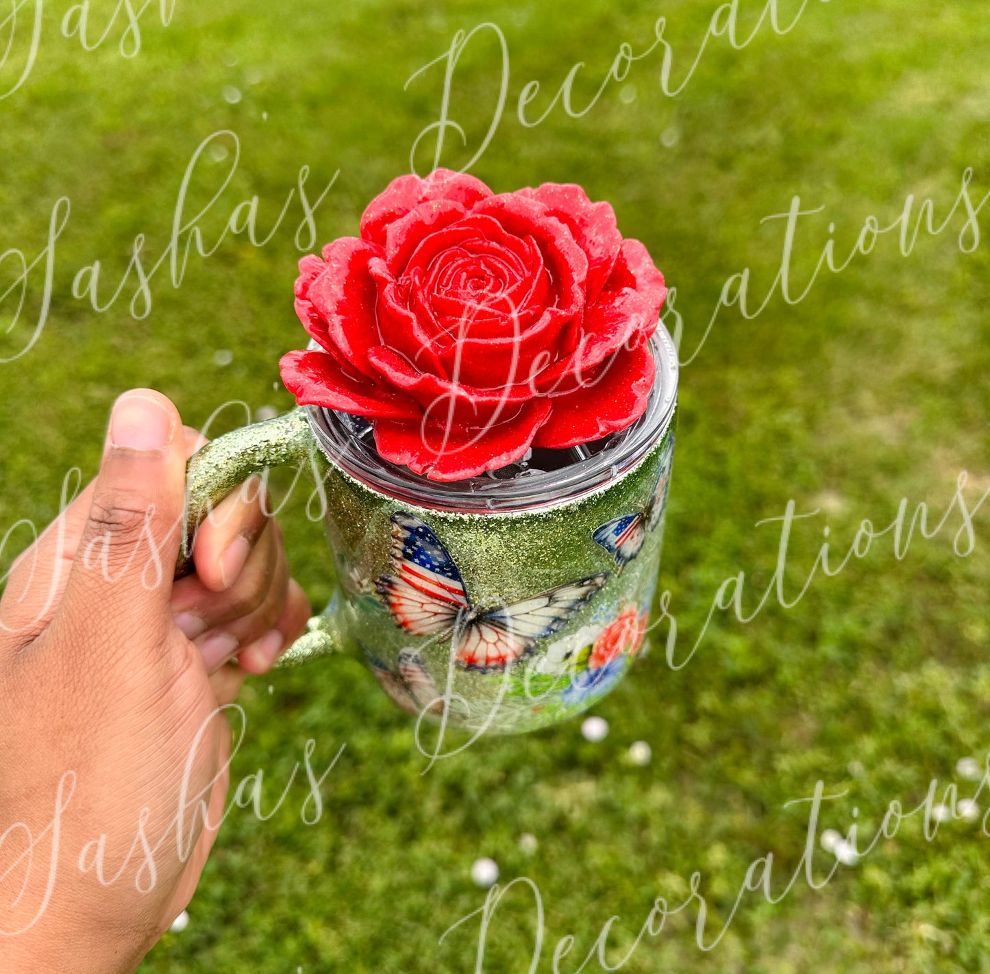 A Patriotic Mug With flower topper