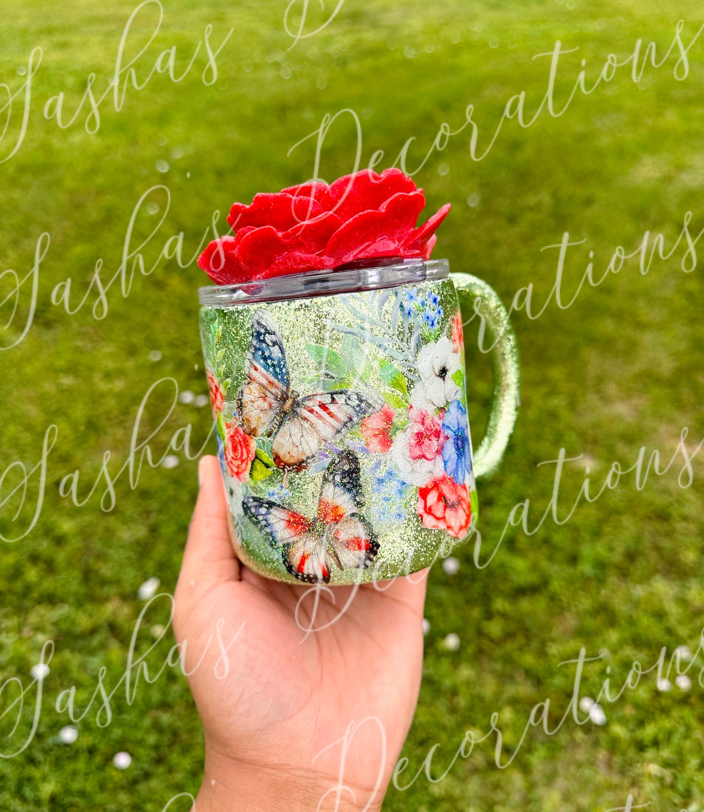 A Patriotic Mug With flower topper