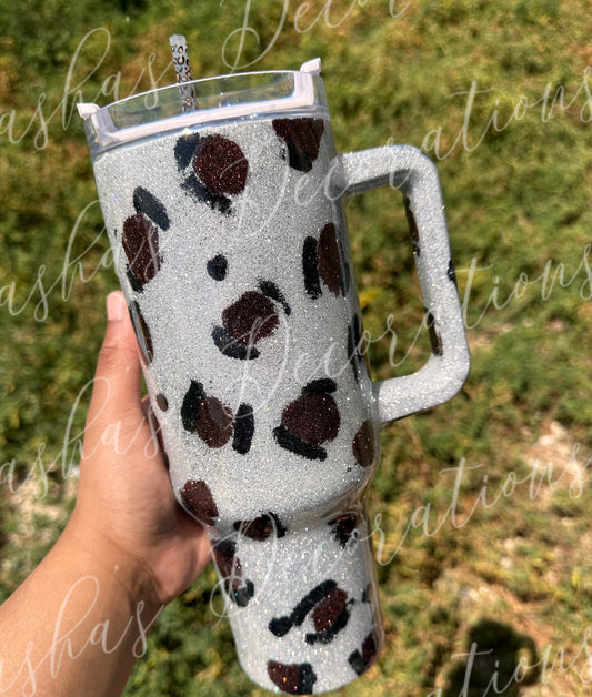 A 40 ounce leopard cup